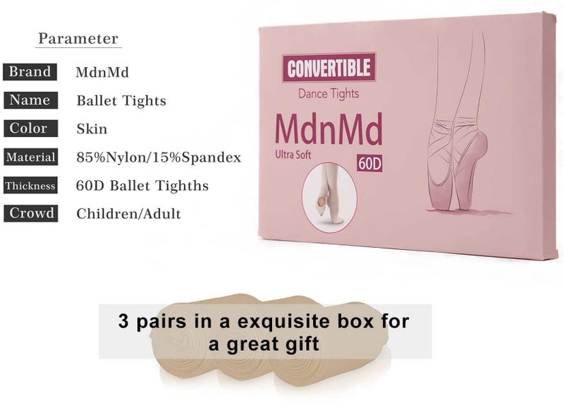 MdnMd مجموعة 3 قطع من جوارب الرقص النسائية بدون قدم من مdnMd - ناعمة للغاية - مناسبة للرقص (تان/كراميل، حجم متوسط للبالغين، الطول 65-67 إنش)  - Image 5